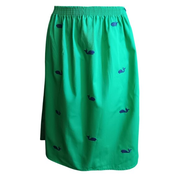 Large Vintage Skirt Green Blue Whale Embroidery 1970's Boho Fun Mom Cotton Blend - Picture 1 of 6